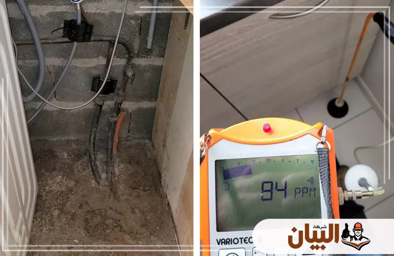 الفني يتفقد المواسير بشكل دقيق لتحديد أي تسربات في الأماكن المخفية دون تدمير الجدران.